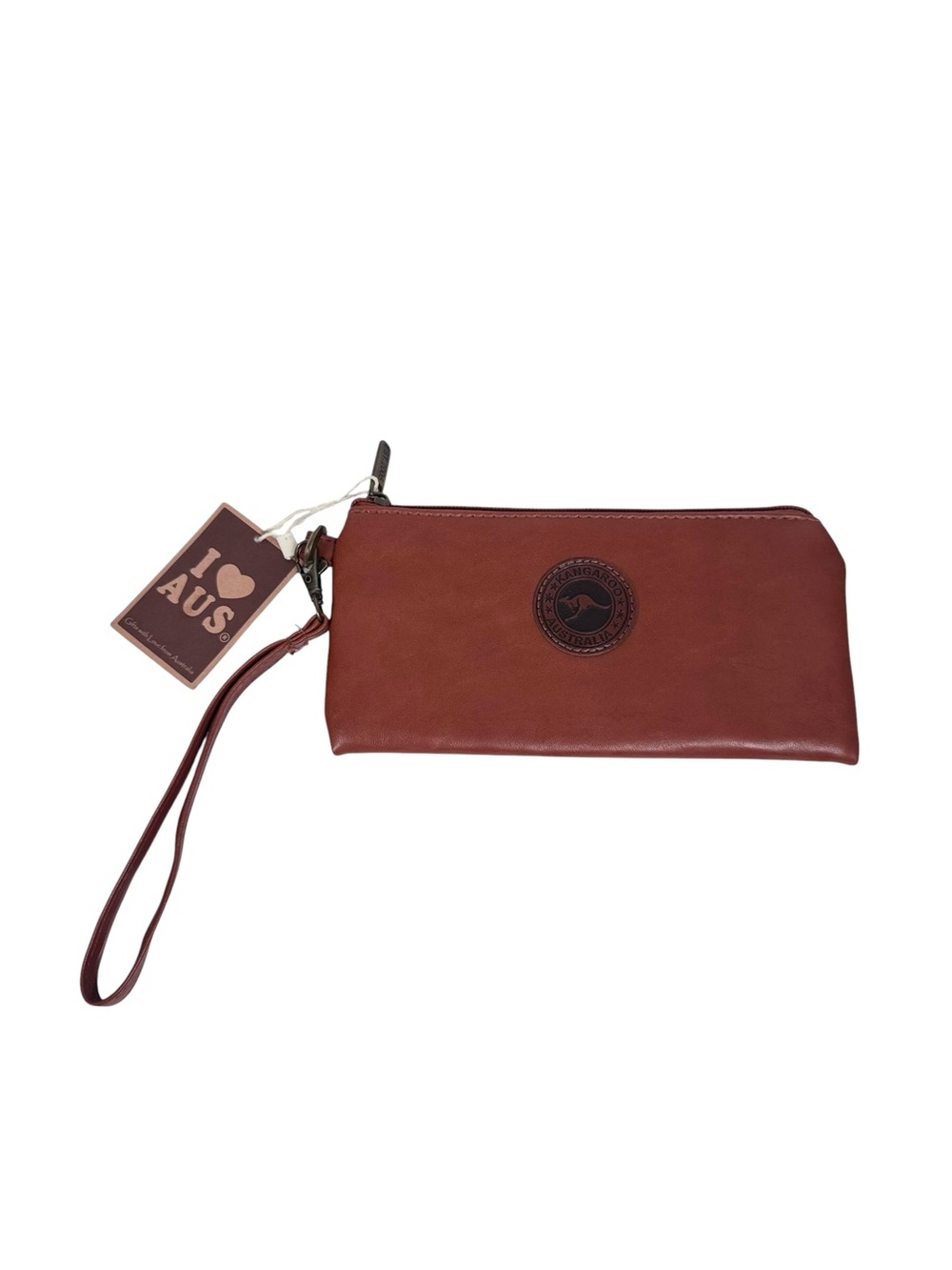 Kangaroo Australia Brown Wristlet Zip Clutch Wallet Travel Pouch NWT